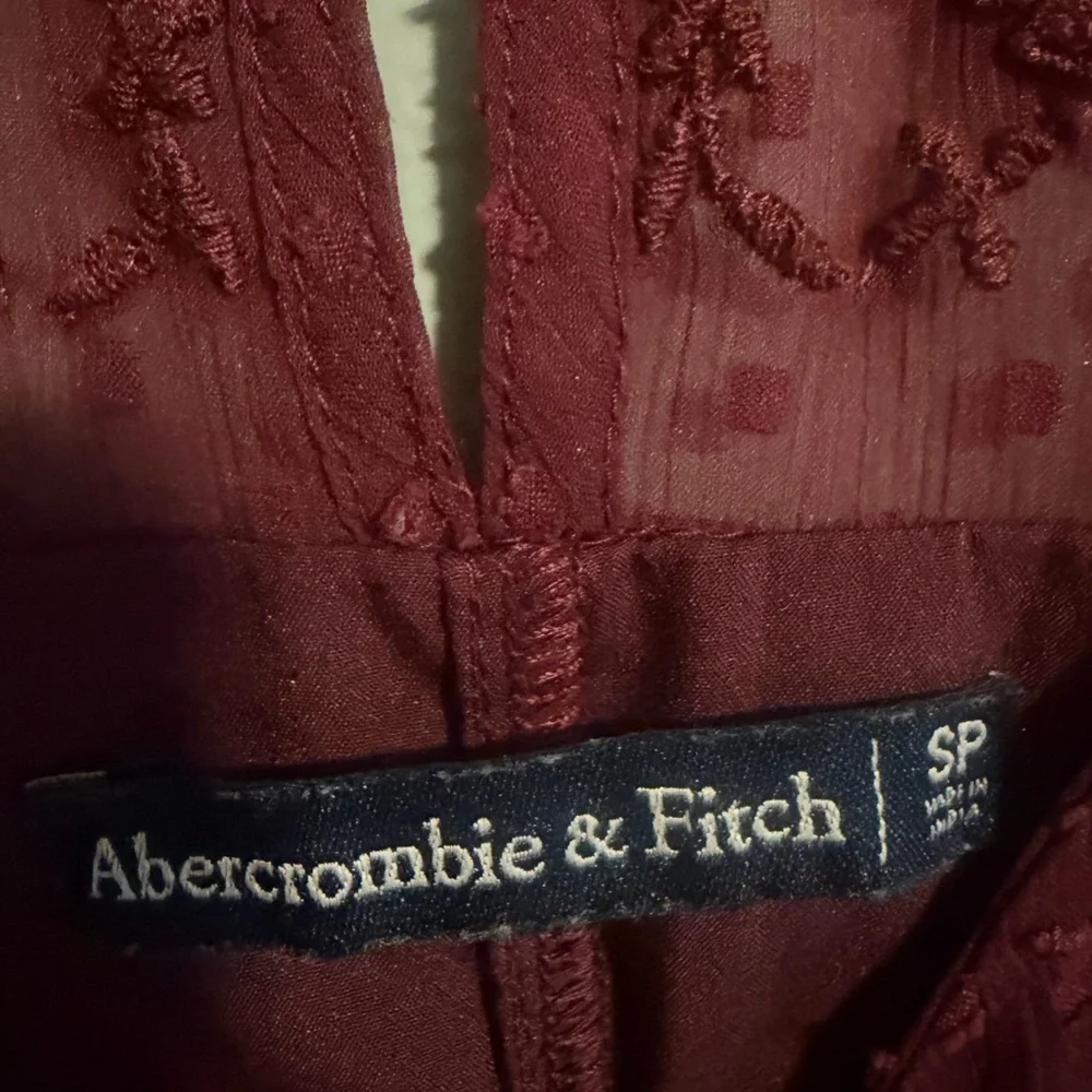 Abercrombie & Fitch Maroon Swiss Dot Sheer sleeve embroidered short dress PS